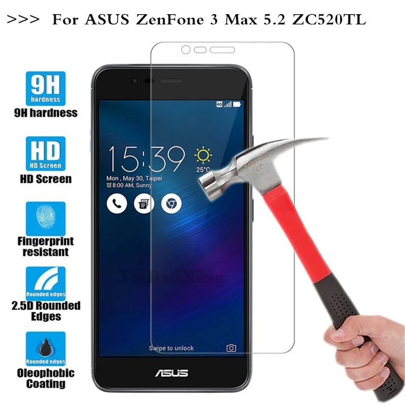 

(TaiRuiXing) Screen Protector Film 0.3mm 9H 25D Front Premium Tempered Glass For Asus Zenfone 3 Max ZC520TL 5.2 inch Cover