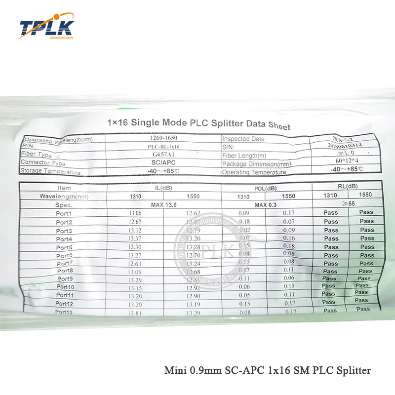 10 шт./партия SC APC Одномодовый оптоволоконный FTTH 0,9 мм Мини plc-разветвитель 1x16