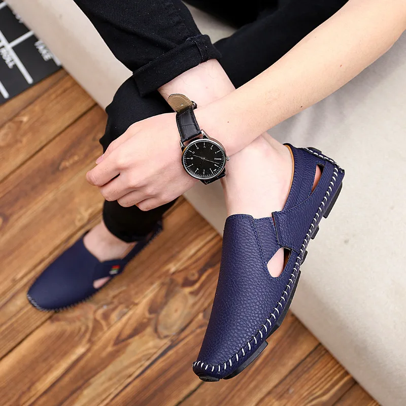 

New and unique design spring and summer extra large code men's shoes new microfiber leather casual shoes driving shoes men