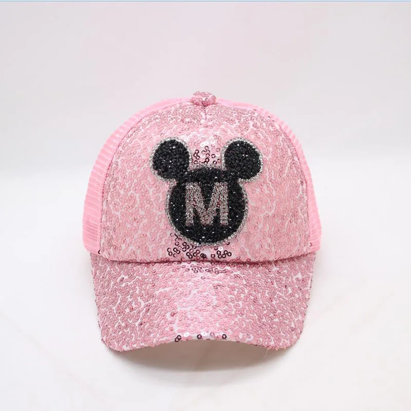BINGYUANHAOXUAN Бейсбол Кепки SnapBack Шапки для девочек большой ребенок пряжи с блестками и бантом Для детей, на лето сетки козырек от солнца От 3 до 8 лет Bone - Цвет: pink