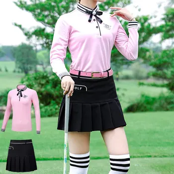 

2020 Pgm Golf Clothes Female Spring Soft Slim Sport Suit Long-Sleeved Blouse Short Plaid Skirt For Lady Clothing Sets D0494
