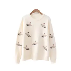 Новая мода 2019 осенне зимняя Дамская обувь вышивка птица бренд свитер пуловеры для женщин теплые трикотажные свитера пуловеры Леди