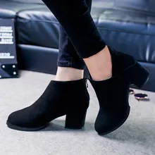 Épais Talon En Cuir Bottes Femme Glissière Latérale Chaussures Automne et D’hiver Femmes Chaussures Vintage De Mode Cheville Bottes Femmes Bottes