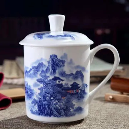 Houmaid посуда для напитков синий и белый фарфор чай чашка с ручка для крышки костяного фарфора керамическая чашка Цзиндэчжэнь китайский 500 мл - Цвет: Шоколад