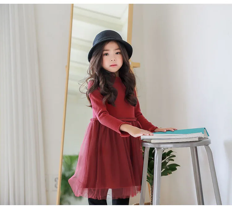 Christmas thick teenage little girls winter dress long sleeve 2017 new kids clothes mesh black red  dress for girls 14 10 12 7 8 9 11 13 years little big girls little girls winter party dress autumn dress girls (1)