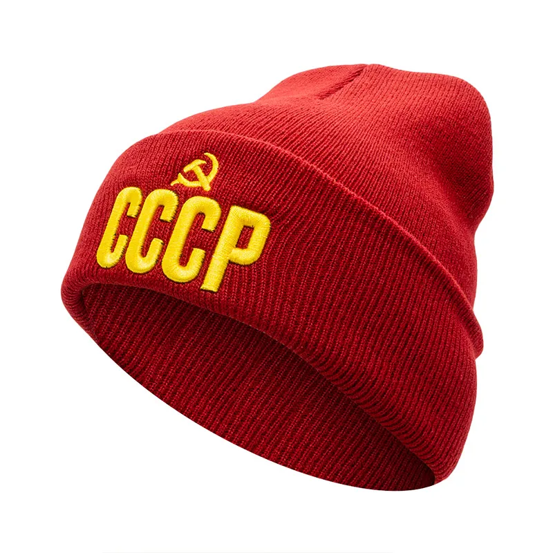 Новинка, CCCP, СССР, русские шапочки без полей, зимняя теплая вязаная шапка для мужчин и женщин, Осенняя шерстяная Повседневная Русская Шапка Skullies, вязаная шапка