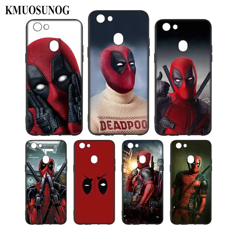 

Silicone Phone Bag For OPPO F5 F7 F9 A5 A7 R9S R15 R17 Black Soft Silicone Phone Case Hero Deadpool Style