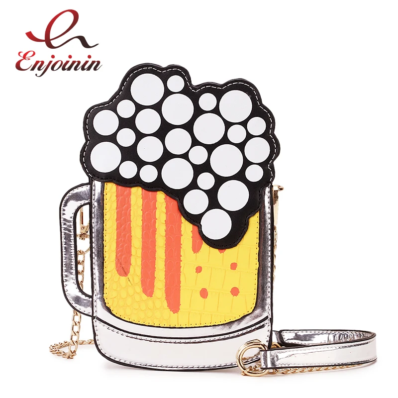 

Fun Bubble Beer Mug Style Fashion Gold & Silver Pu Women Chain Purse Shoulder Bag Handbag Ladies Crossbody Messenger Bag Bolsa