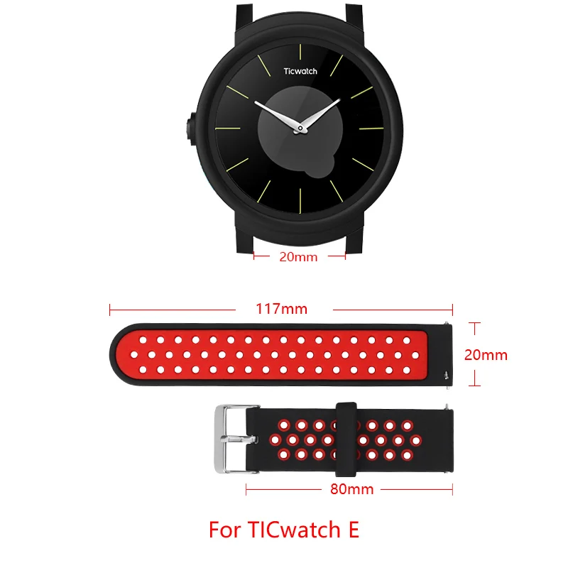 

20mm Soft Silicone Strap For TICwatch E Replacement wristband Two-color TICwatch Sports strap adjustable size