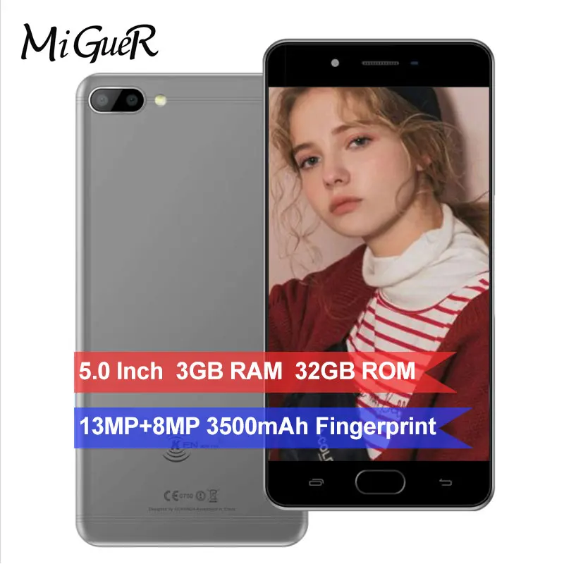 KENXINDA X6 мобильный телефон с отпечатком пальца 5 0 дюймов Android 7 четыре ядра 3 Гб ОЗУ 32