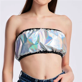 

New Summer Women Metallic Color Strapless Tube Top Sexy Skinny Backless Crop Top Festival Rave Night Club Comfortable Tops
