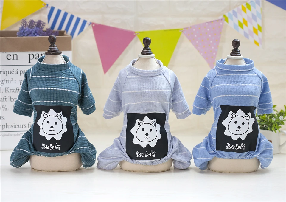 Spring Summer Cotton Dog Clothes Striped Clothing for Dogs Printed Lion Chihuahua Tracksuit Pet Clothes Suit for Dogs Pets (1)