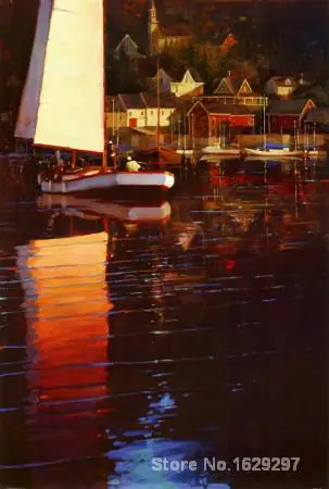 

Modern painting on canvas New England Sunset Sail Brent Lynch High quality Hand painted