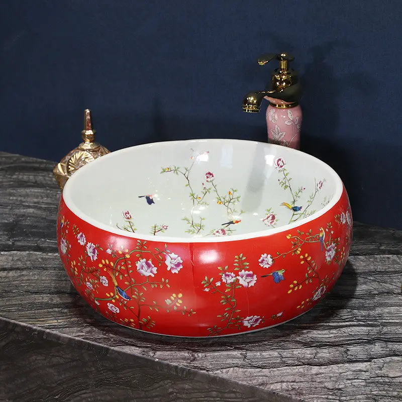 Европа ручной работы Lavabo керамический умывальник роскошный Художественный Столешница для раковины в ванну Цзиндэчжэнь фарфоровая раковина Цветок Птица - Цвет: design 4
