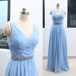 Небесно-голубое ДРАПИРОВАННОЕ ПЛАТЬЕ С v-образным вырезом длиной до пола, шифоновое платье для выпускного вечера, праздничный официальный