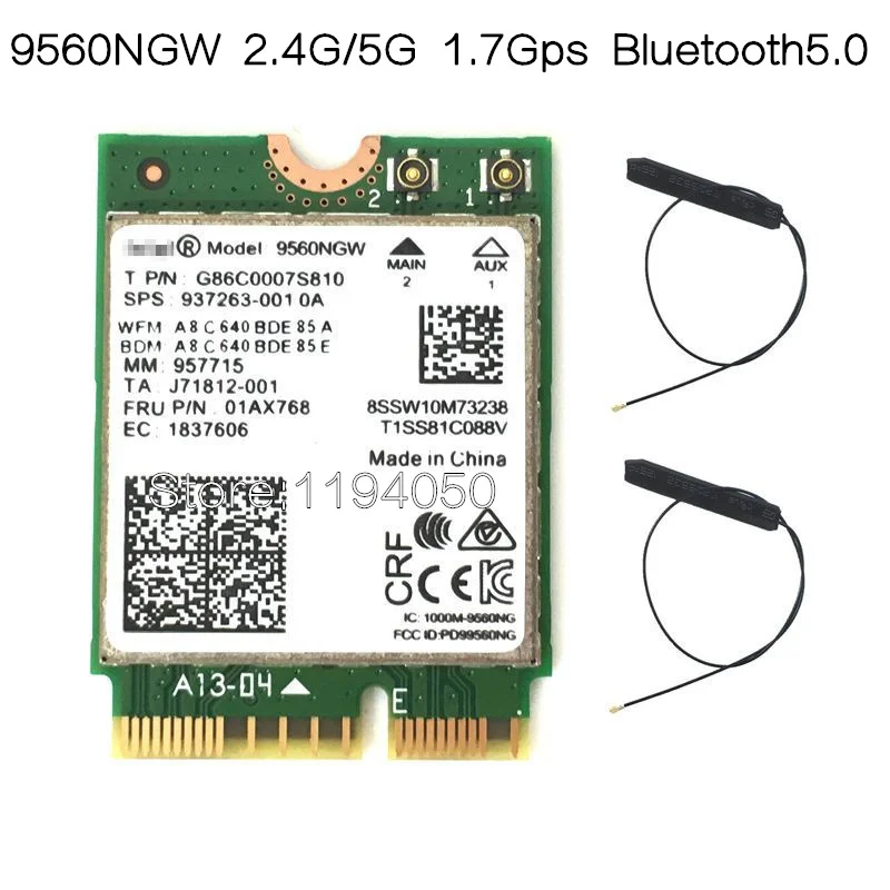 Двухдиапазонный беспроводной AC 9560 для Intel 9560ngw 802.11ac NGFF 2,4G/5G 2x2 Wi-Fi Карта Bluetooth 5,0 NGFF/M.2