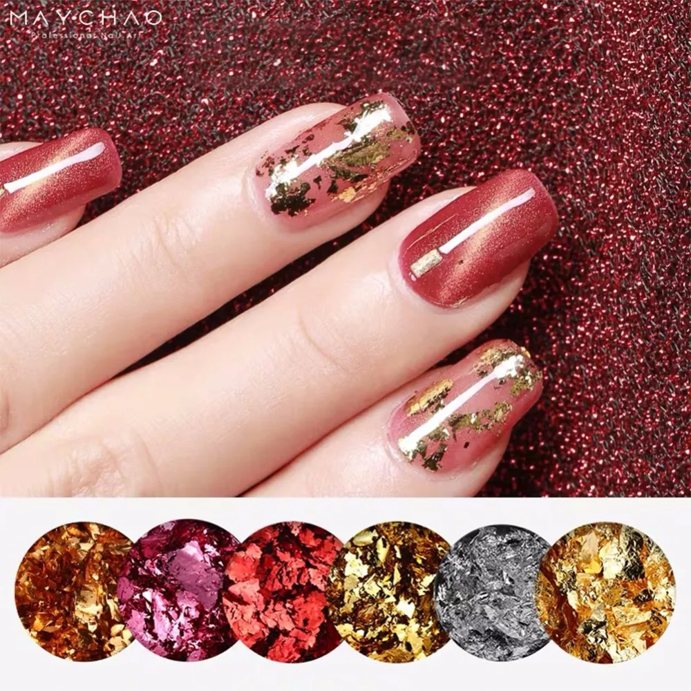 1 Box Gold Silver Flakes Nail Foils Paper Multicolor Shiny Shell Glass Foil Icy Irregular 3D Manicure Tools | Красота и здоровье