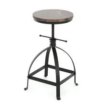 iKayaa Industrial Style Bar Stool Adjustable Height Swivel Kitchen Dining Breakfast Chair Natural Pinewood Top Bar Stool