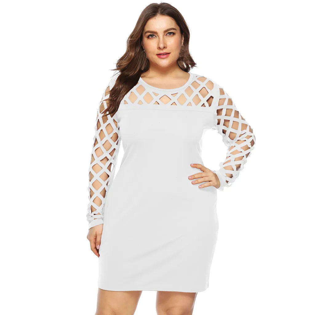 

SAGACE Women Plus Size Casual O Neck Long Net Sleeve Mini Dress Party fashion Full Sheath Polyester Summer Dress travel July 16