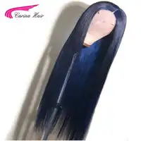 Carina Brazilian Glueless Straight 13x6 Lace Front Wig Blue Colored Human Hair Wigs Remy Hair Pre plucked With Baby Hair