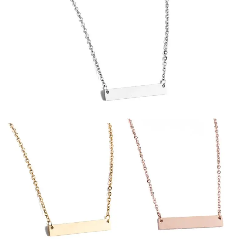 New Blank Bar Pendant Necklace Stainless Steel Custom Name Plate Can Engrave Word Letters Jewelry | Украшения и аксессуары