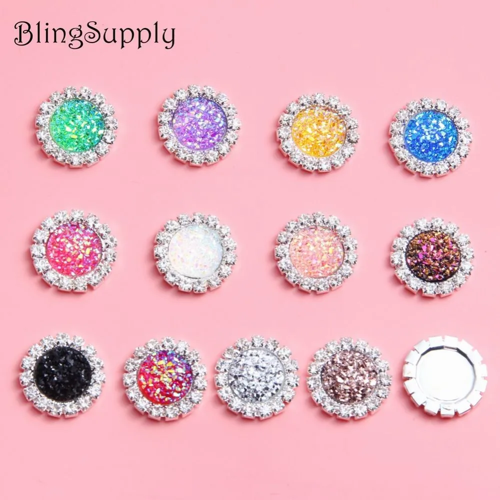 

BTN-5721 18mm 100PCS decorative bling AB shine glitter crystal rhinestone buttons flat back embellishment can mix colors