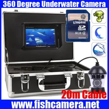 20m cable PTZ 360 Rotatable fish Underwater Monitor camera system with 8GB SD card DVR freeship