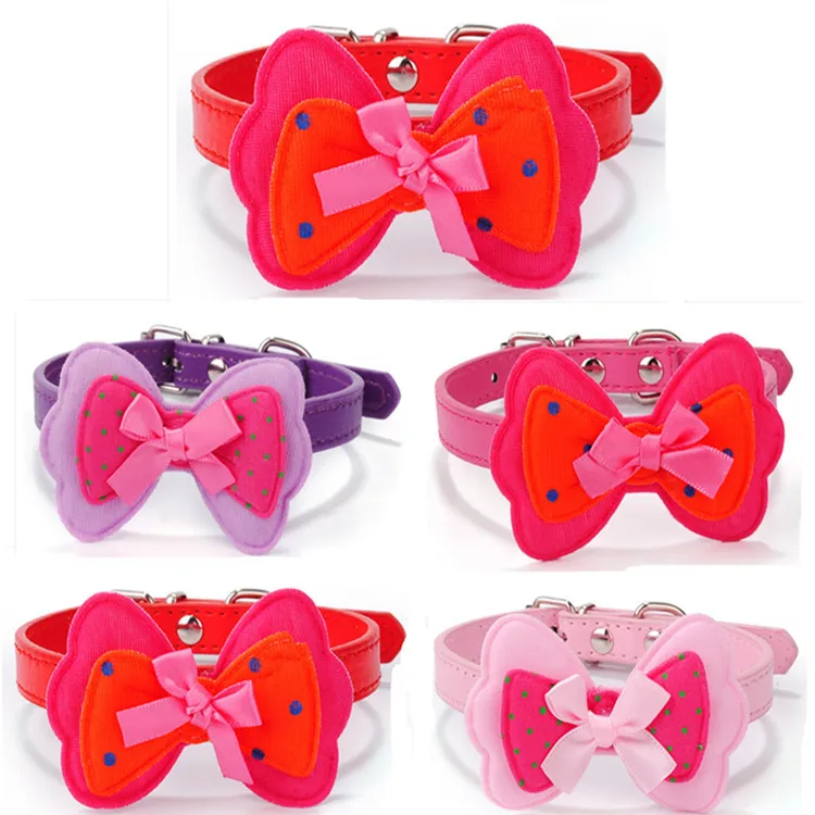 

Manufacturer hot sale 3 layer fabric bow dog collar dog chain wholesale pet collar matching dog leash