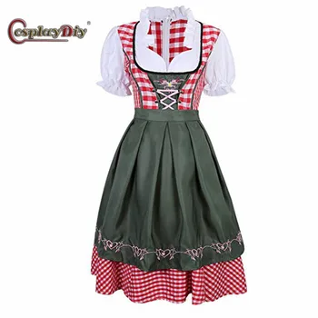 

Beer Festival Costume Women German Dirndl Maid Dress Lolita Skirt Oktoberfest Cosplay Costume Beer Carnava Apron Blouse Gown J15
