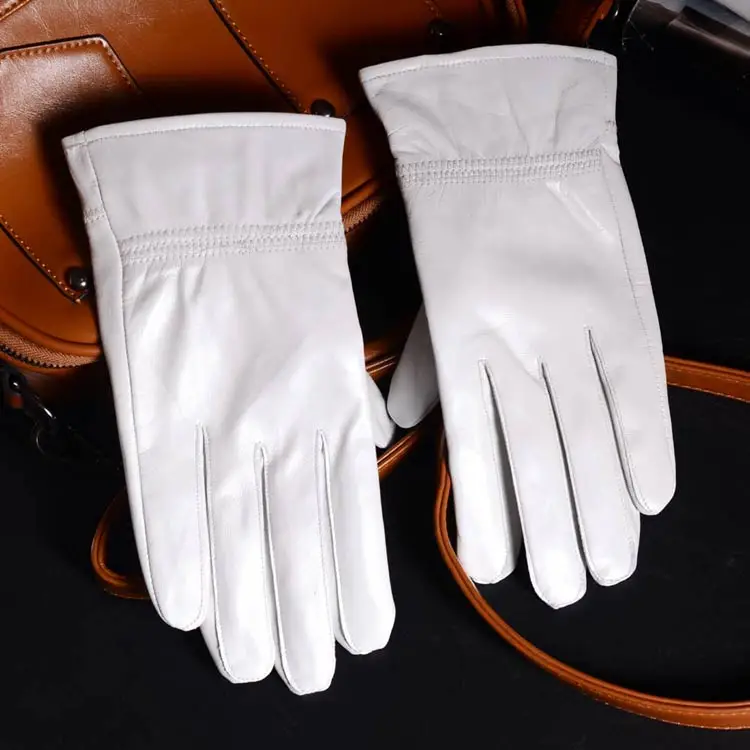 Для мужчин из натуральной кожи зимние теплые белые короткие перчатки - Цвет: Белый