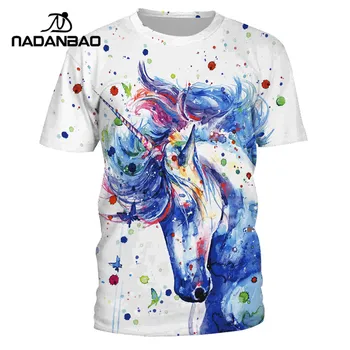 

NADANBAO Fashion Summer Unicorn T Shirt Women 3D Printed Cartoon Tshirt Colorful Lnk Splashi T-Shirt