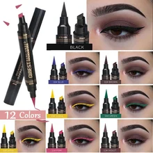 QIBEST 12 цветов двухсторонняя Крылатая цветная жидкость жидкая Водонепроницаемая подводка для глаз Подводка для глаз Цветная подводка для глаз