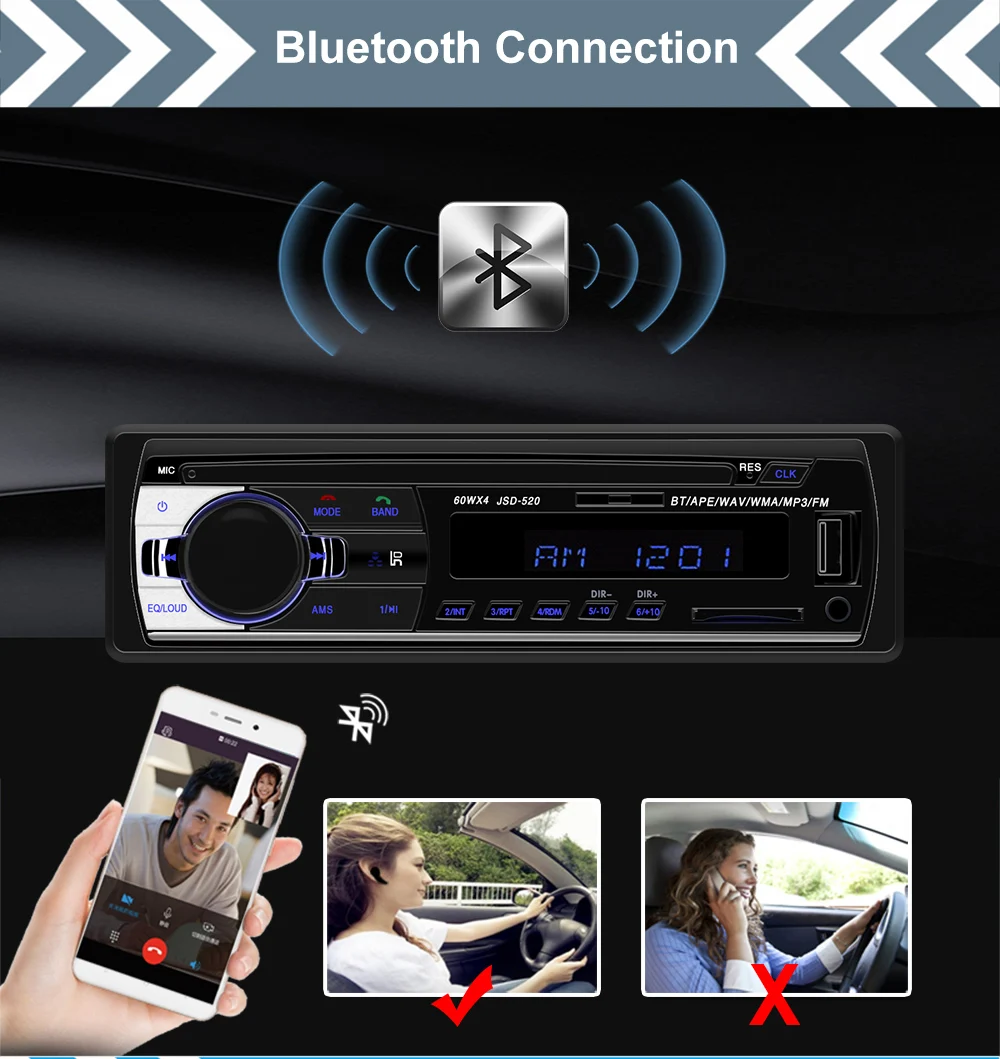 1 Din автомобильный Estereo Para ro радио Bluetooth Jsd 520 ото Teypleri Aux In Usb тв тюнер 12 V-24 V