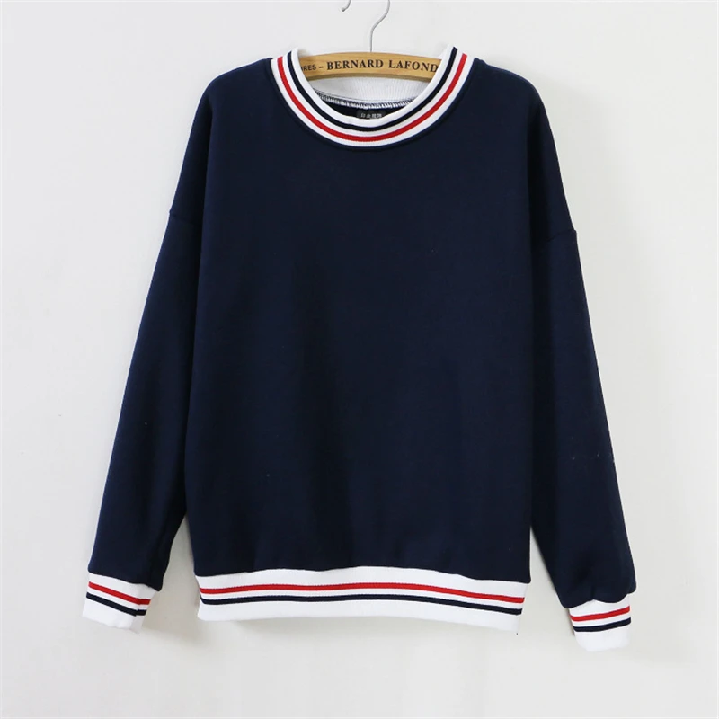 

Full Sleeve Sweatshirts Female Jacket Autumn Spring New Solid Color Retro Striped Hoodies Women Pullover Girls Tracksuit SS110