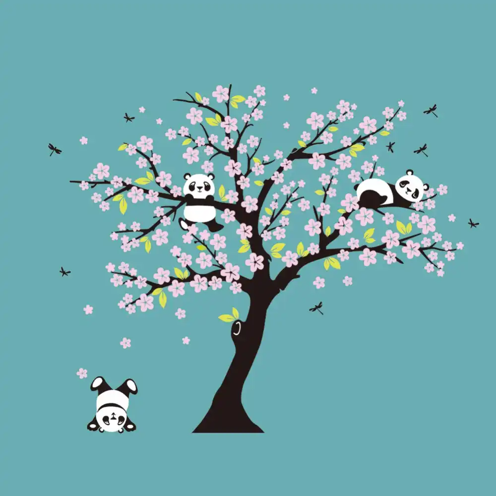 Oso Panda Árbol de flor de cereza calcomanía de pared para guardería
