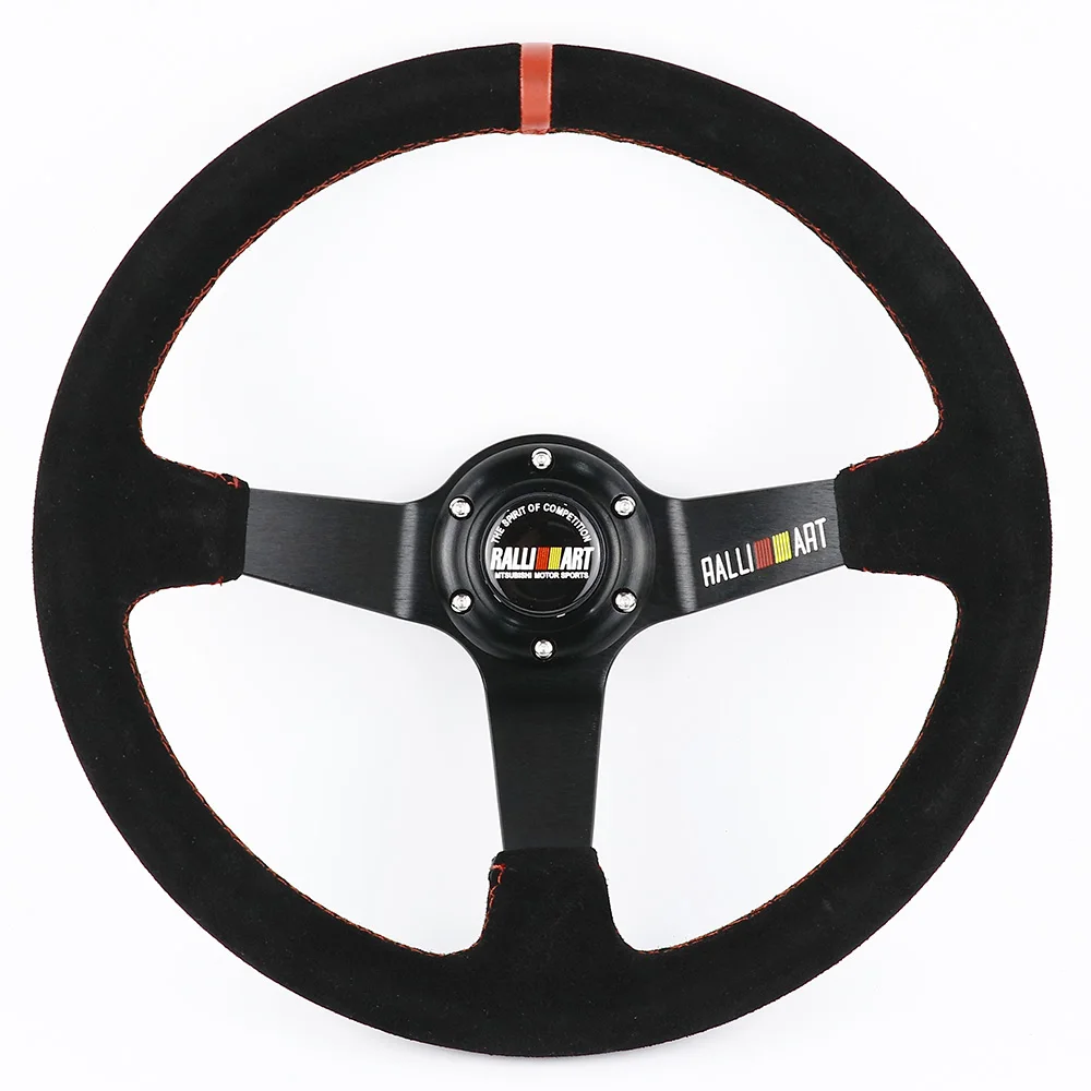 

14inch Ralliart Suede Leather Deep Dish Drift Sport Steering Wheels For Mitsubishi