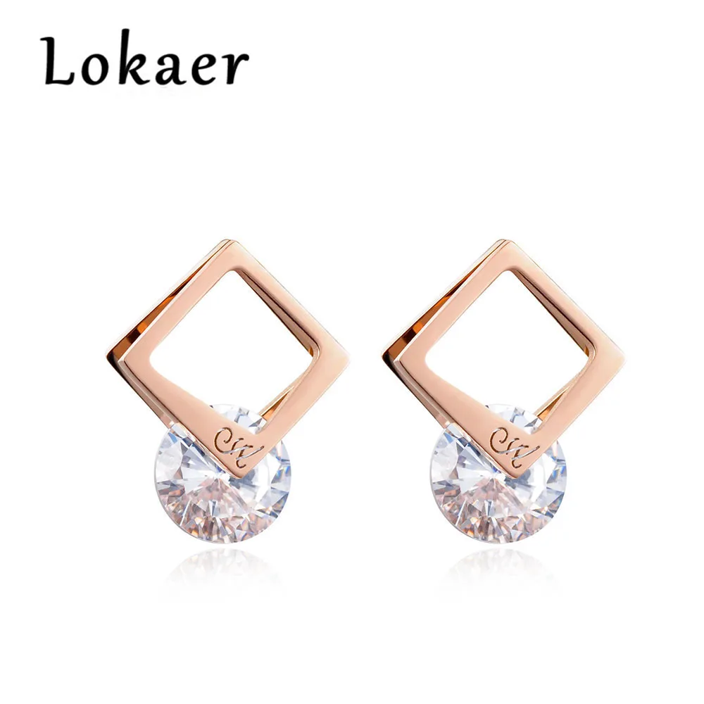 Lokaer классические серьги-гвоздики с кубическим цирконием ювелирные изделия для женщин Титановая Сталь Розовый золотой цвет. Полый квадратный серьги E170400266R