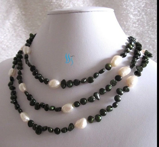 

huij 001157 52" 5-9mm White Dark Olive Baroque Freshwater Pearl Necklace