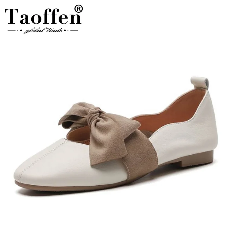 TAOFFEN/2019 Новинка весны Для женщин реальные Кожаная обувь на плоской подошве с