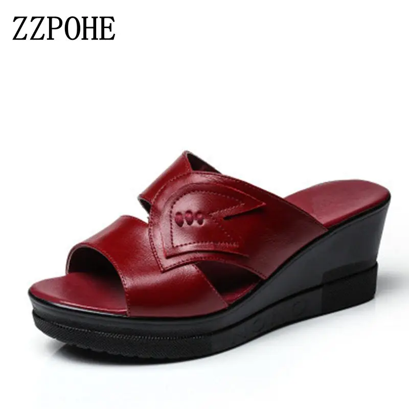 Zzpohe Летняя женская обувь мода мягкое дно удобные женские тапочки высокий каблук Пляжные сланцы Тапочки черный Дамская обувь