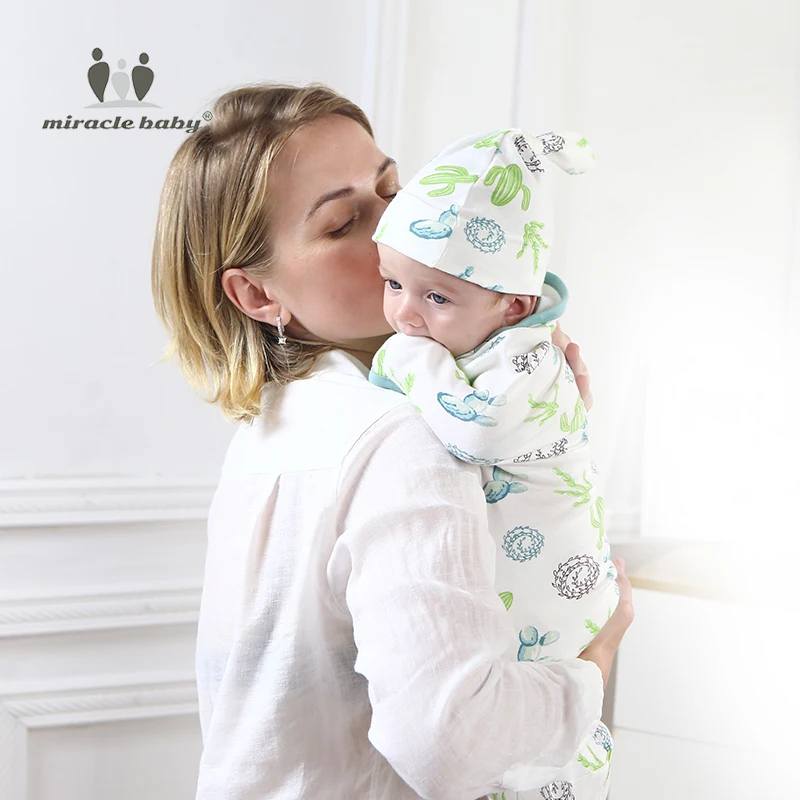 2 Pieces Set Newborn Swaddle Wrap+Hat Cotton Baby Receiving Blanket Bedding Cartoon Cute Infant Sleeping Bag For 0-6 Months