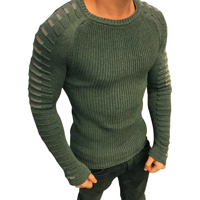 Sweater Men 2018 New Casual Slim Fit Pullover Man Autumn Round Neck Knitted Striped Patchwork Winter Warm Brand Classic Sweater