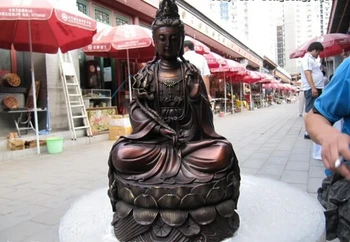 

USPS to USA S0130 12"Chinese Red Bronze Refined lotus flower Bodhisattva Guan Yin GuanYin Statue