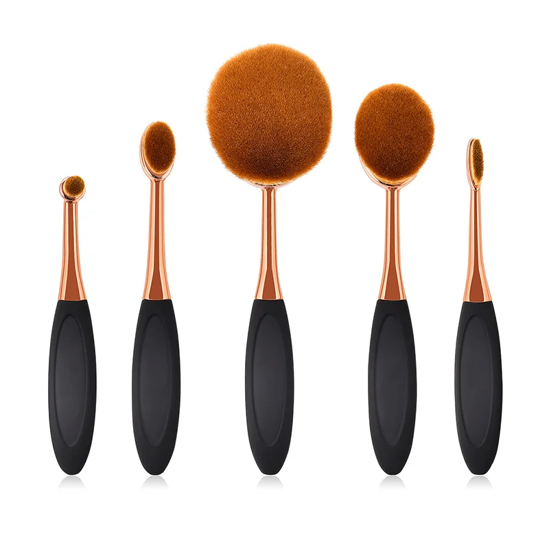 

5 PCS Cosmetic Oval Toothbrush Shaped Brush Rose Gold Powder Foundation Eyeshadow Makeup Brushes Set Kit Accessories