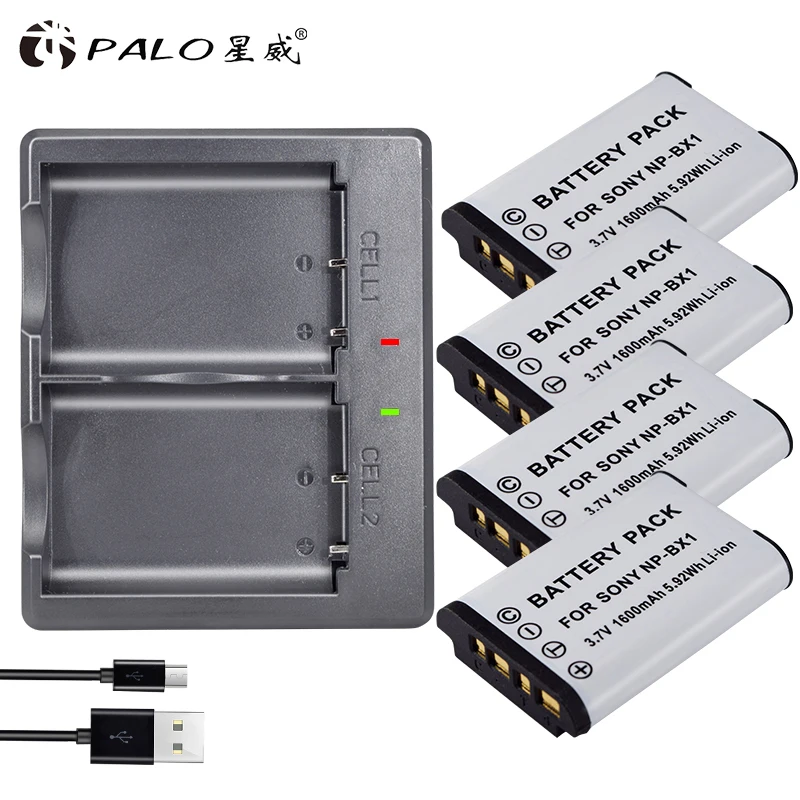PALO 4 шт. NP BX1 аккумуляторов NPBX1 + двойной bateria зарядное устройство для sony HDR AS200v AS15