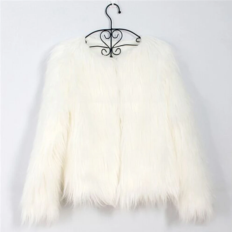 Furry искусственного меха пальто Для женщин пушистый теплый с длинным рукавом Женский Верхняя одежда Осенне-зимнее пальто куртка волосатые воротника пальто - Цвет: Белый