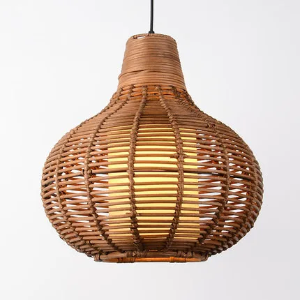 

Handmade Coffee Wicker Rattan Gourd Shade Pendant Light Fixture Rustic Asian Hanging Ceiling Lamp Dining Table Room Restaurant