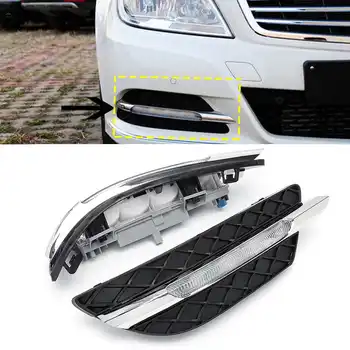 

1 Pair White LED Daytime Running Light LED DRL Amber Turn Signal Light Fog Lamps For Mercedes-Benz C-Class W204 2011 2012 2013