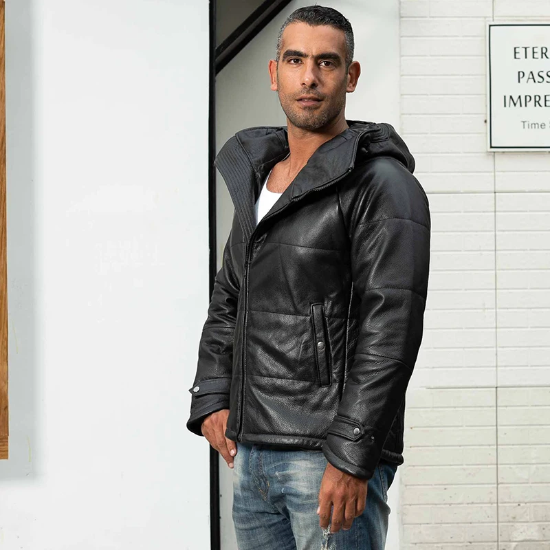 Great Value A1235 Read Description!super warm mens genuine cow leather 80% duck feather down jacket thick cowhide skin winter leather jacket