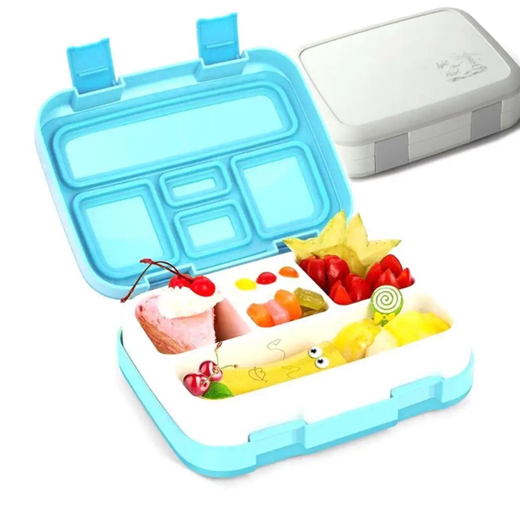 

Portable Lunch Box 5 Grids Square Plastic Food Gray, Blue Container Fruit Storage Box